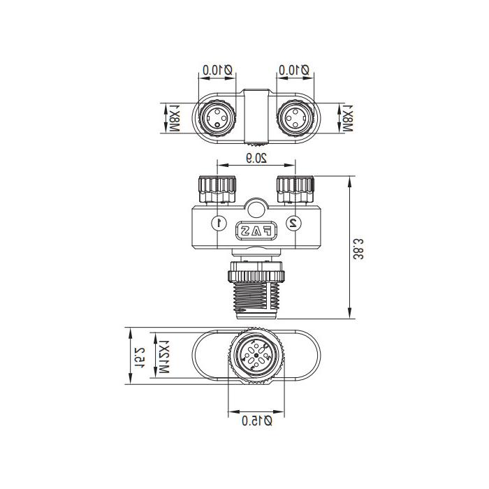 M12 4Pin公头/2M8 3Pin母头、Y型插接器、643301