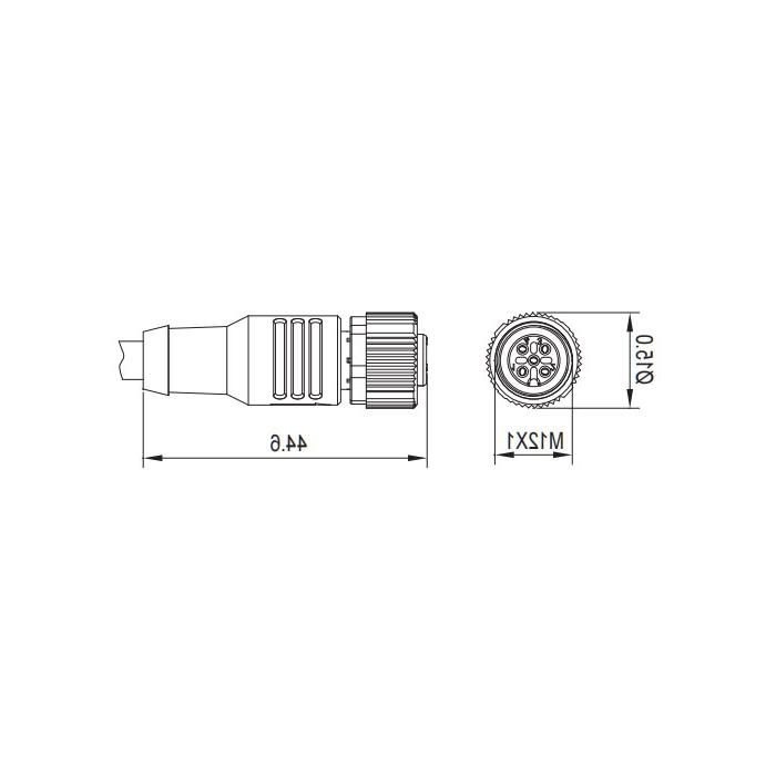 M12 4Pin，母头直型、单端预铸PVC非柔性电缆、带屏蔽、灰色护套、0C4A03-XXX