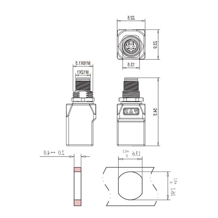 M12 4Pin D-coded 母头直型、转RJ45直角型、0C4E21 