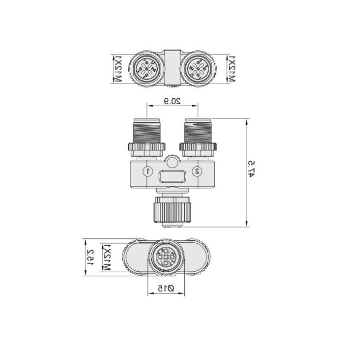 M12 5Pin母头/M12 3Pin公头+M12 2Pin公头、三通接头、645231